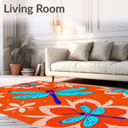 Bright Orange Dragonfly Floral Whimsy Rug