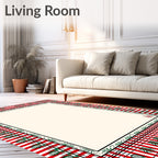 Red Green Stripe Border Floral Rug