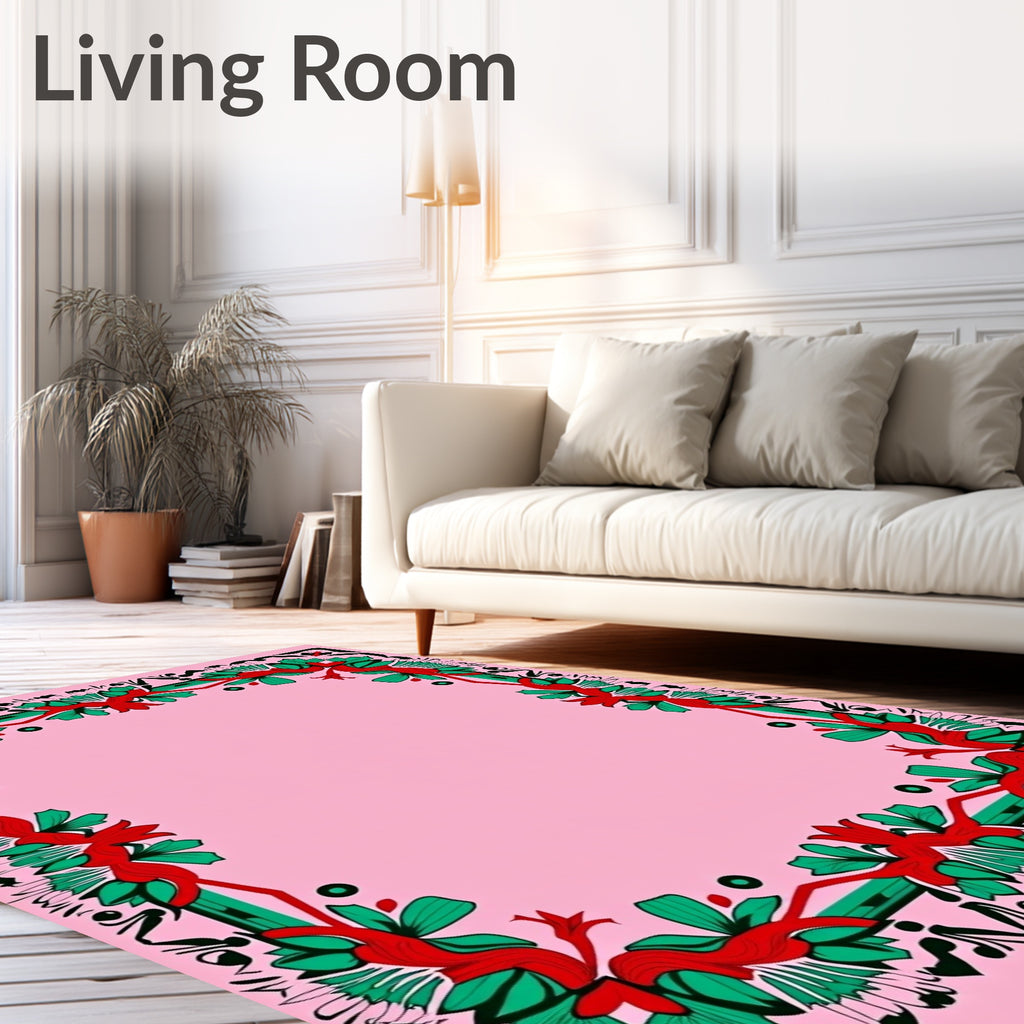 Ornate Crimson Green Floral Border Rug