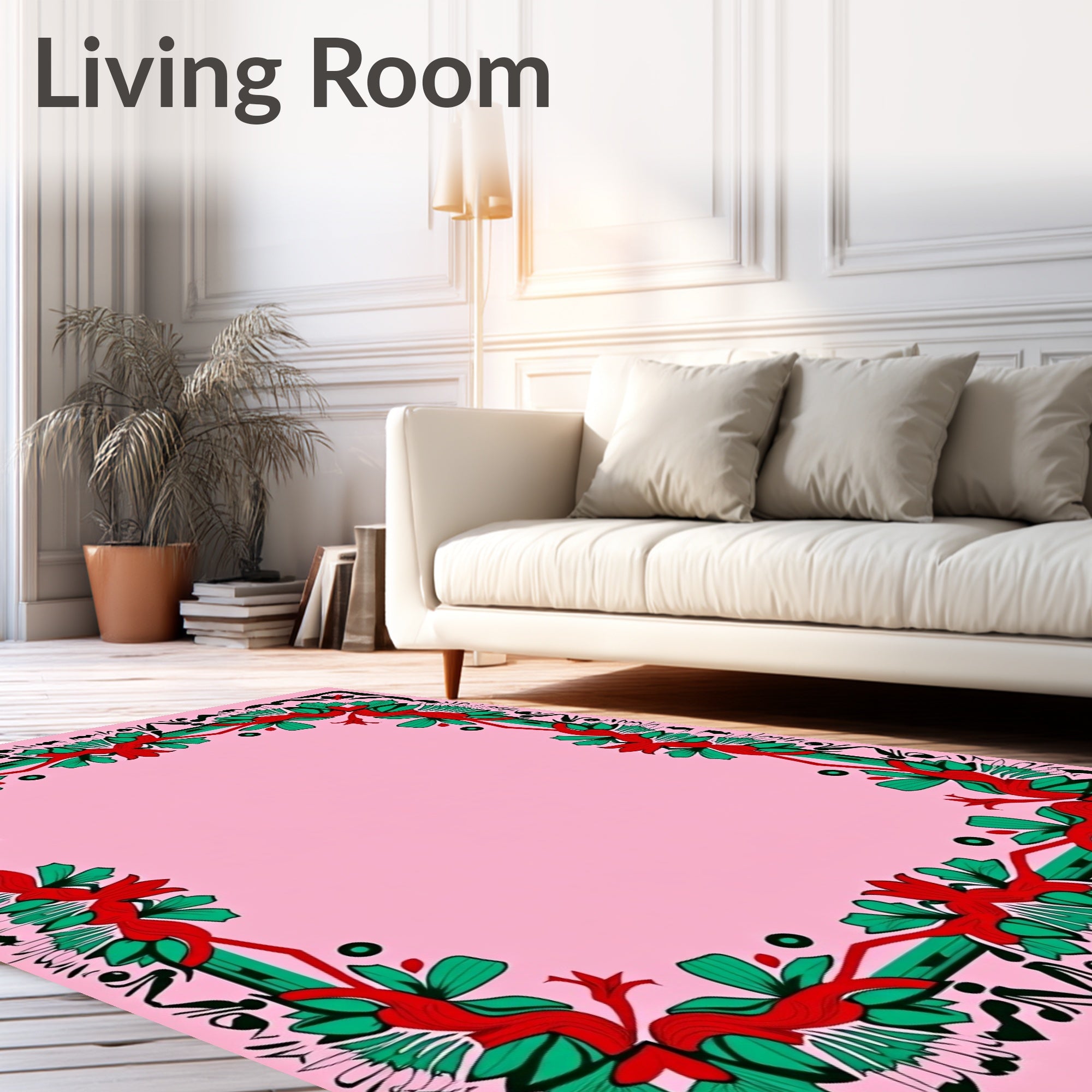 Ornate Crimson Green Floral Border Rug
