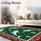Festive Blue Dolphins Snowflakes Ornaments Border Rug