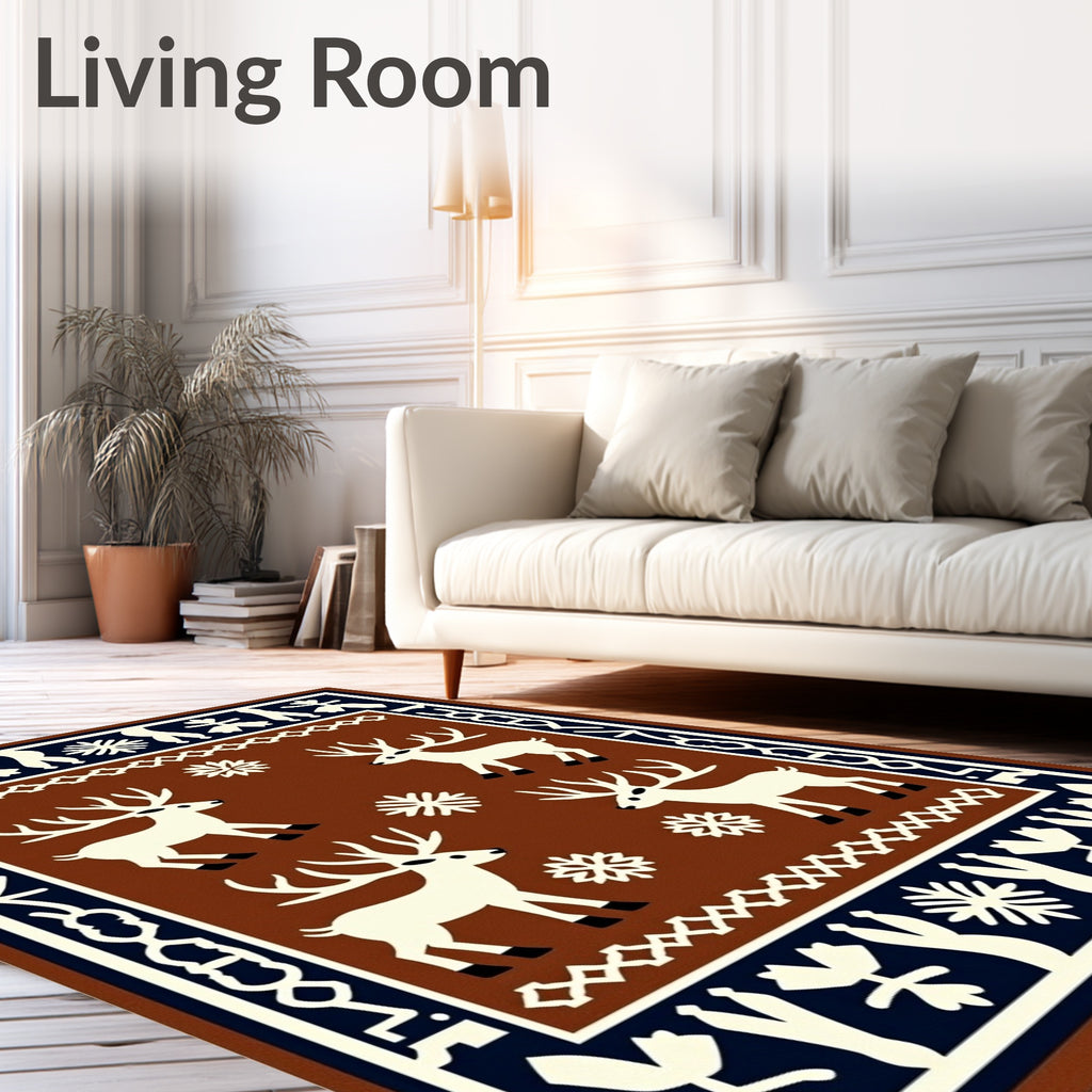 Rustic White Reindeer Forest Rug
