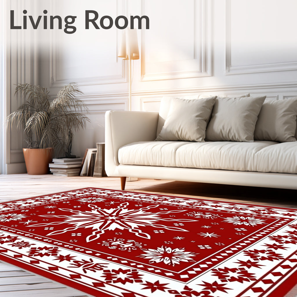 Crimson Snowflake Border Star Medallion Rug