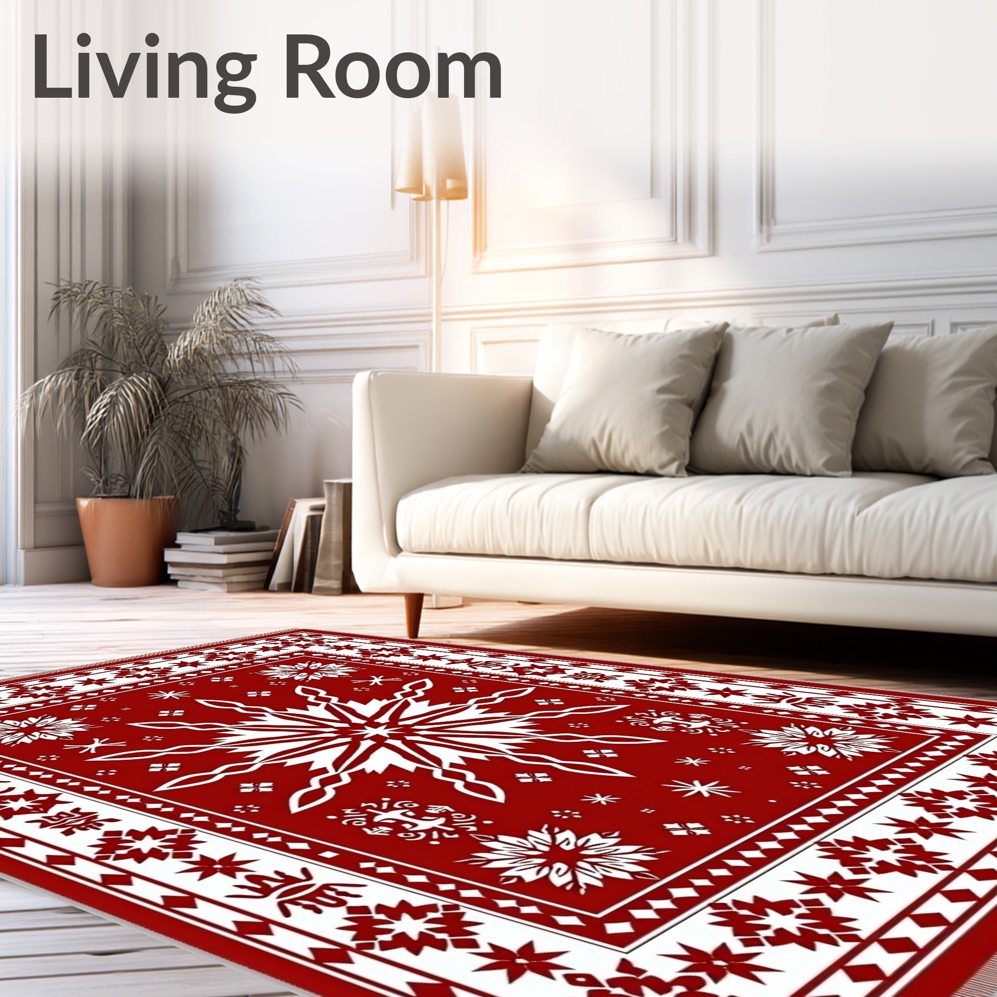 Crimson Snowflake Border Star Medallion Rug