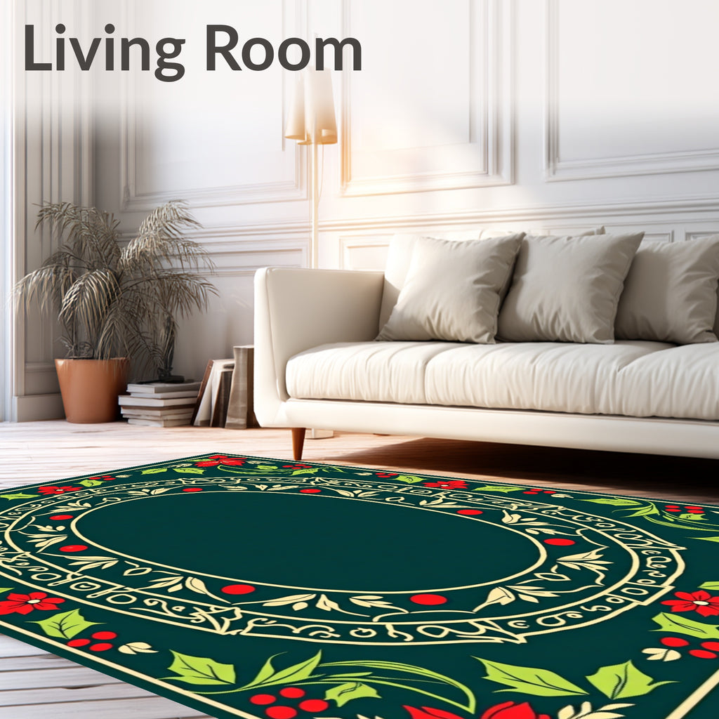 Victorian Red Poinsettia Floral Frame Rug