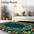 Victorian Red Poinsettia Floral Frame Rug