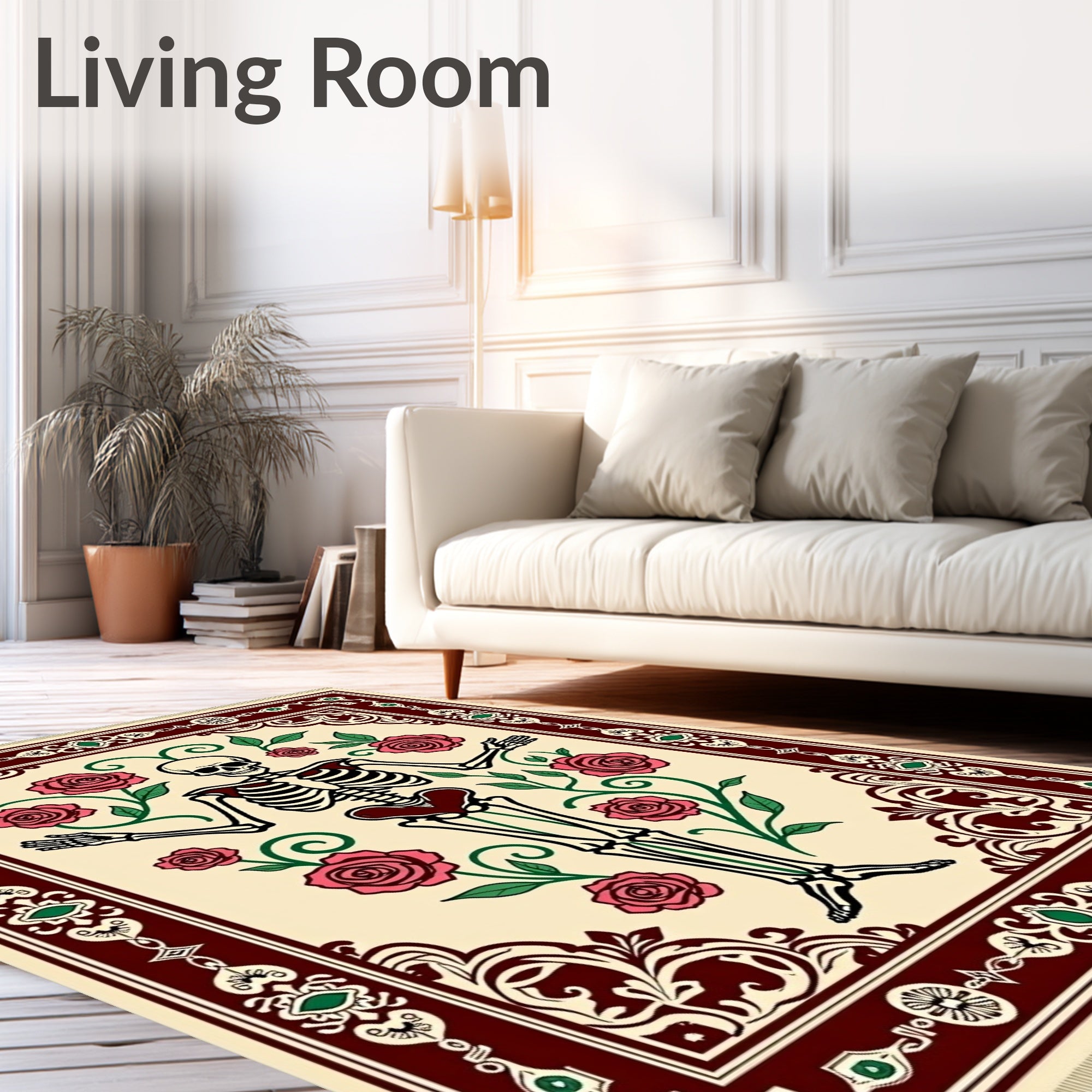 Crimson Rose Skeleton Garden Border Rug
