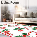 Festive Red White Candy Cane Holly Rug