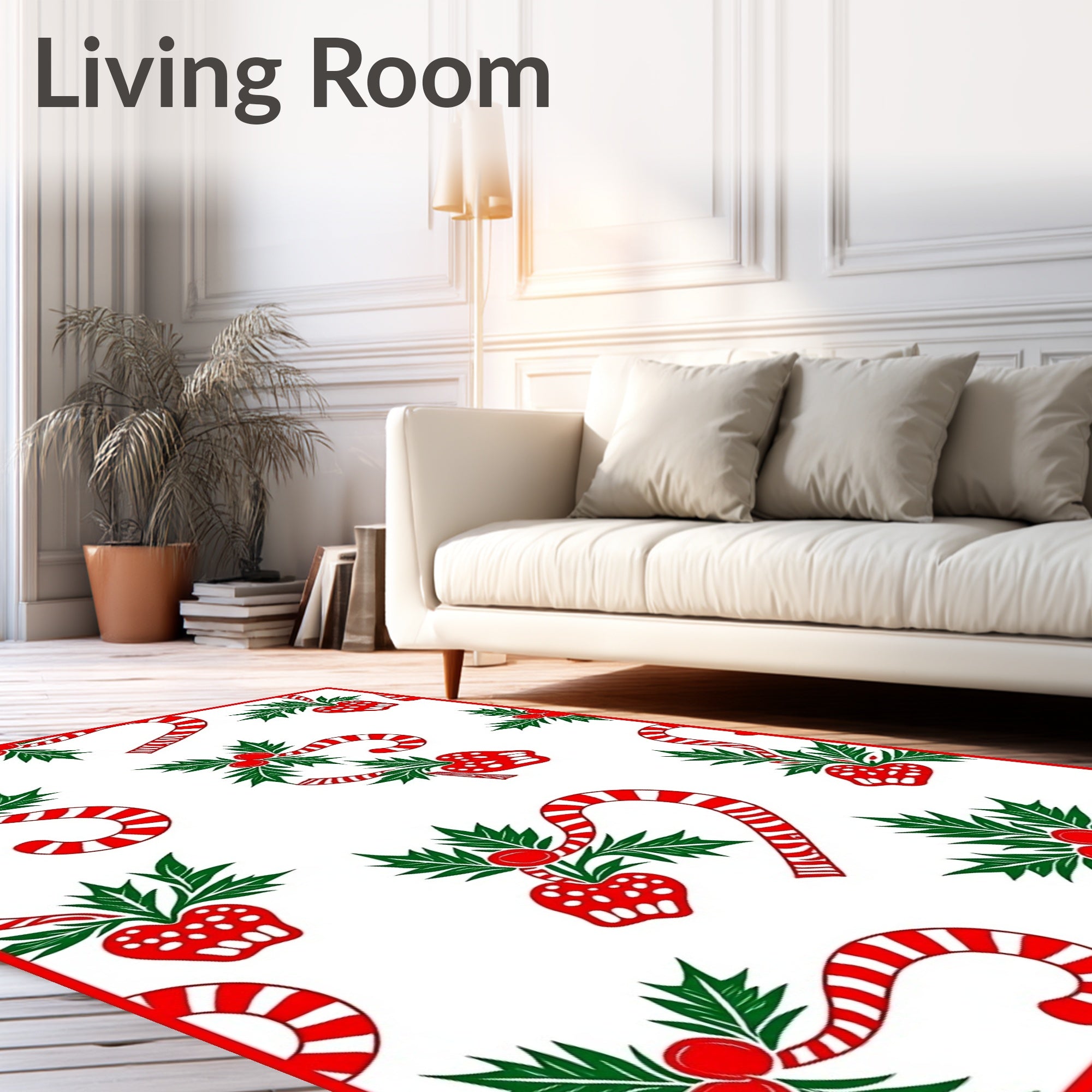 Festive Red White Candy Cane Holly Rug