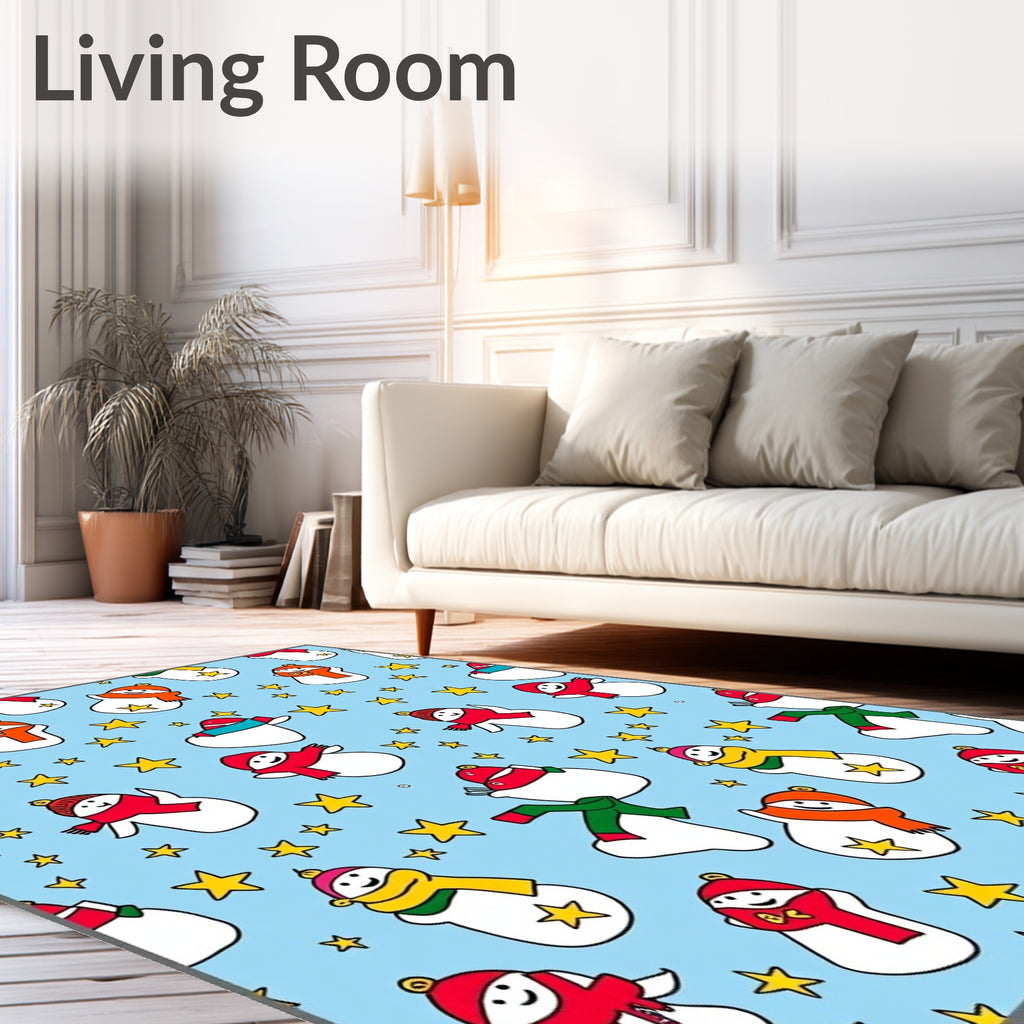 Joyful Snowmen With Stars Rug