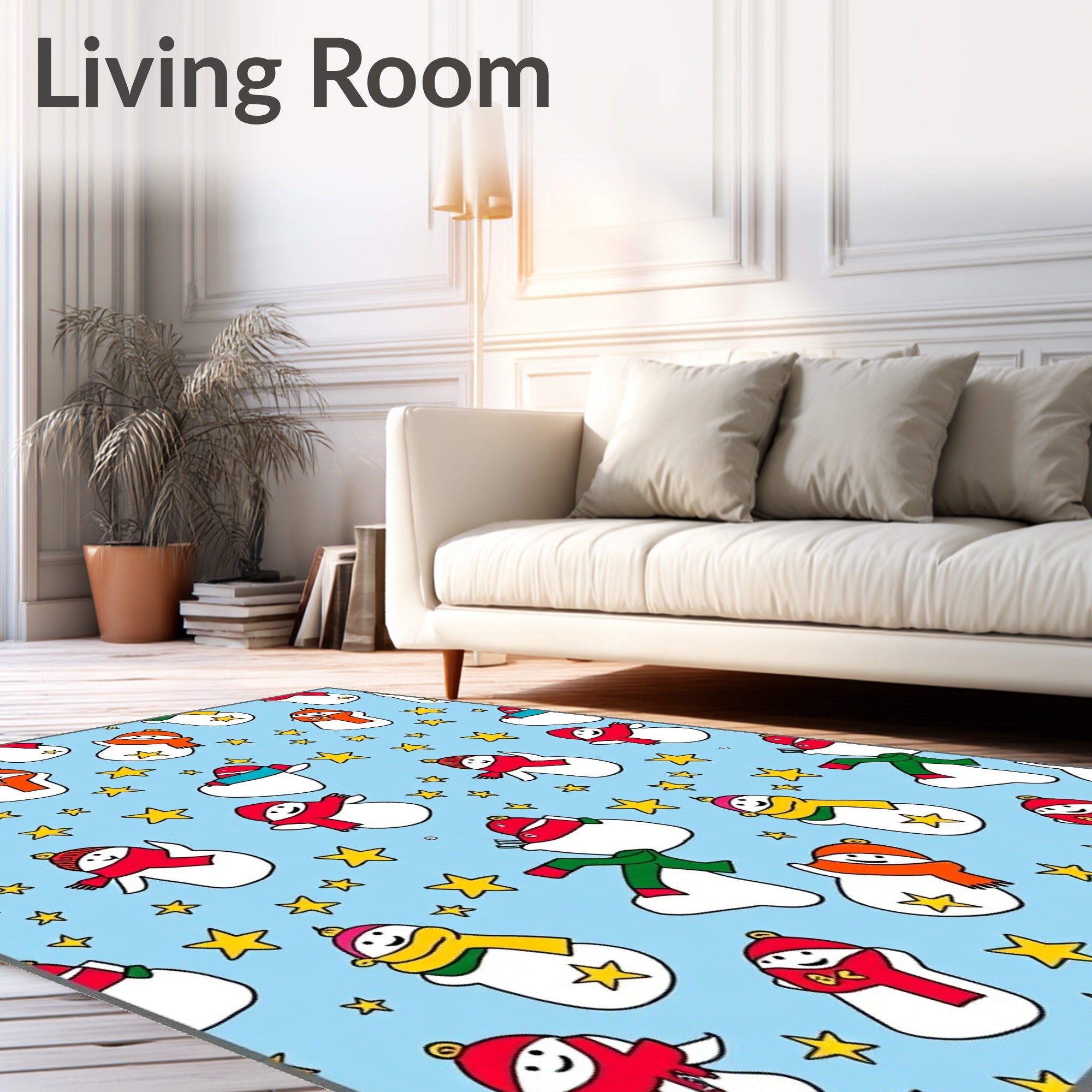 Joyful Snowmen With Stars Rug