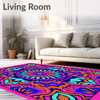 Vibrant Pink Blue Orange Bloom Rug