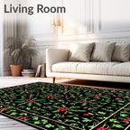 Black Emerald Holly Berry Vines Rug