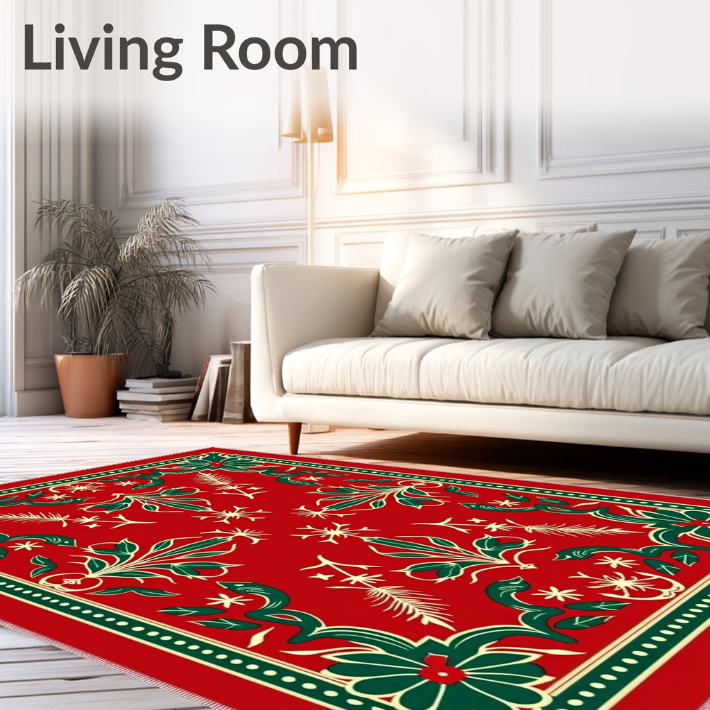 Crimson Green Floral Botanical Medallion Rug