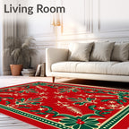 Crimson Green Floral Botanical Medallion Rug