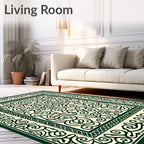 Emerald Green Scrollwork Tribal Rug
