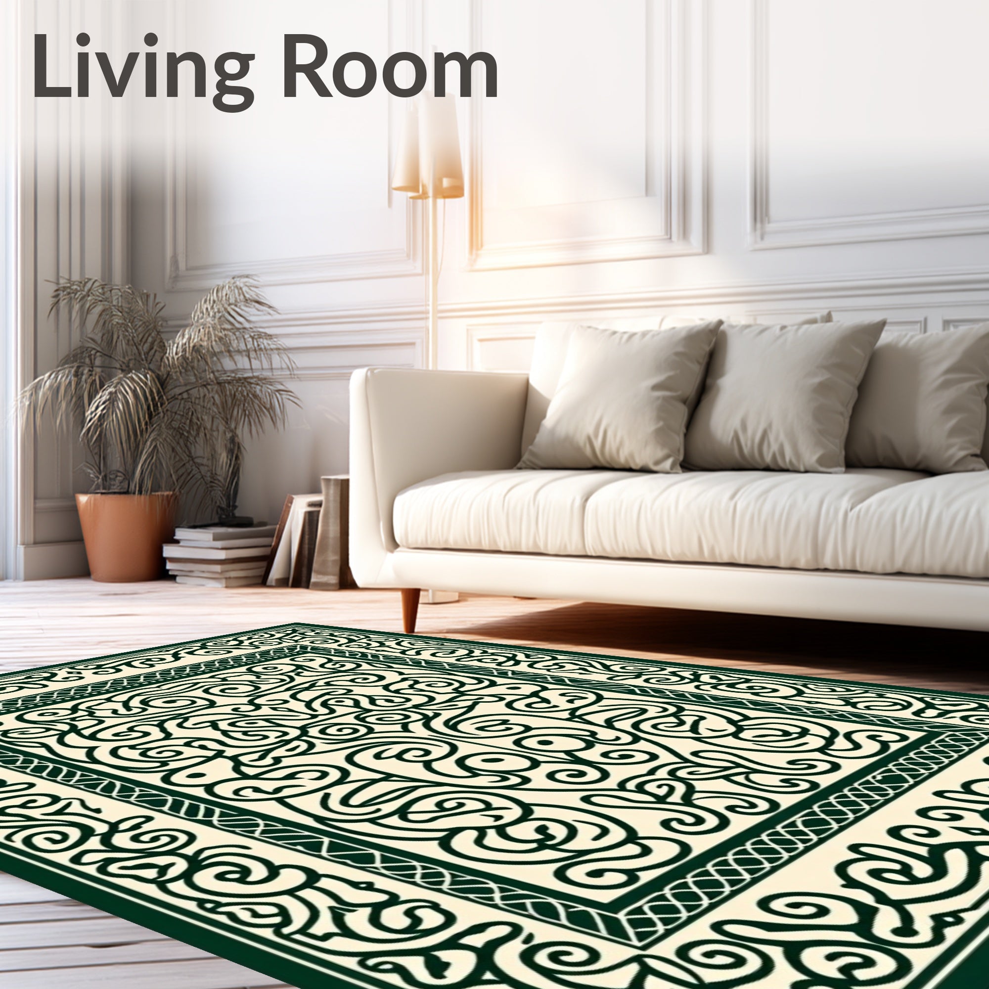 Emerald Green Scrollwork Tribal Rug