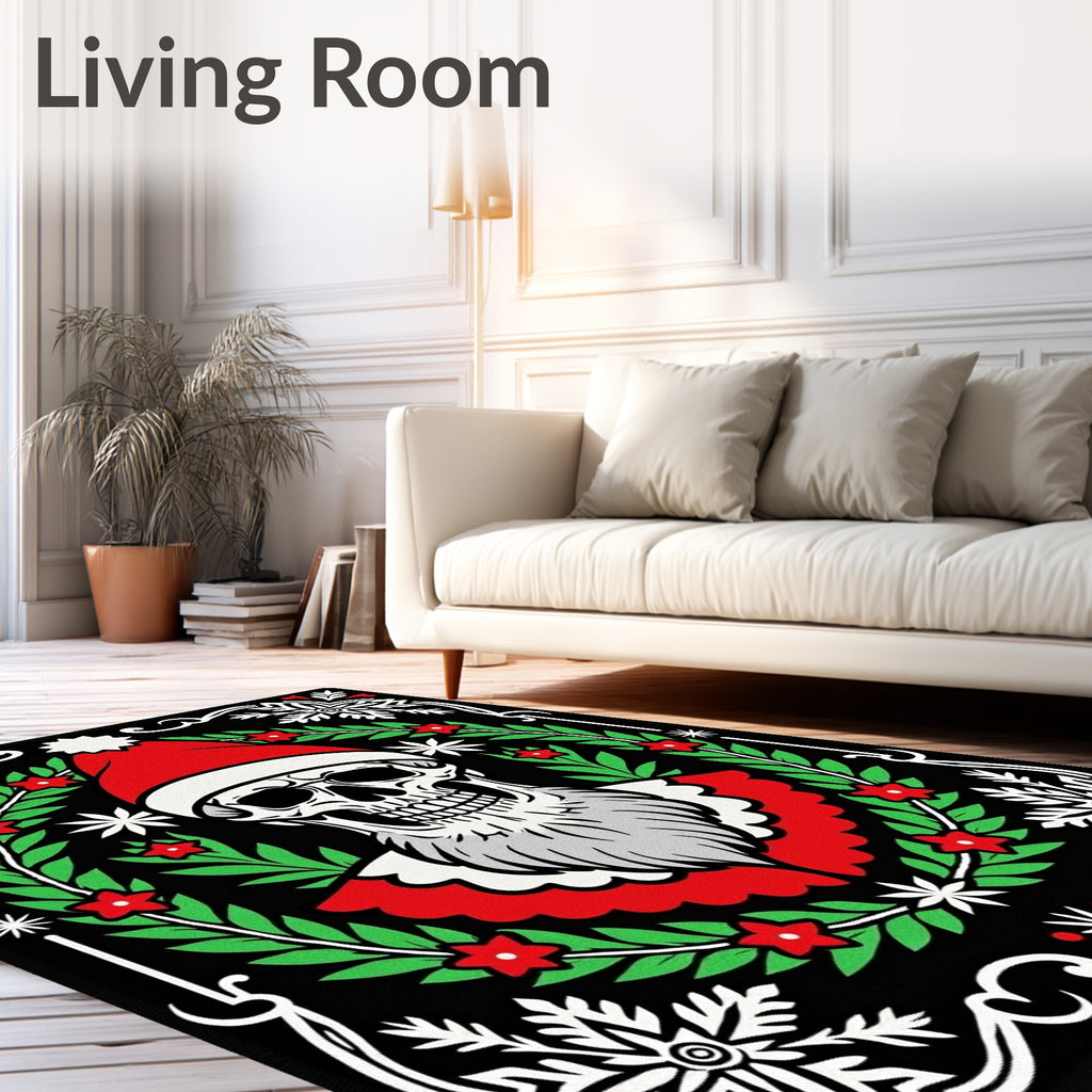 Dark Santa Skull Christmas Wreath Rug