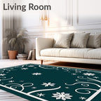 Teal Snowflake Swirl Border Rug