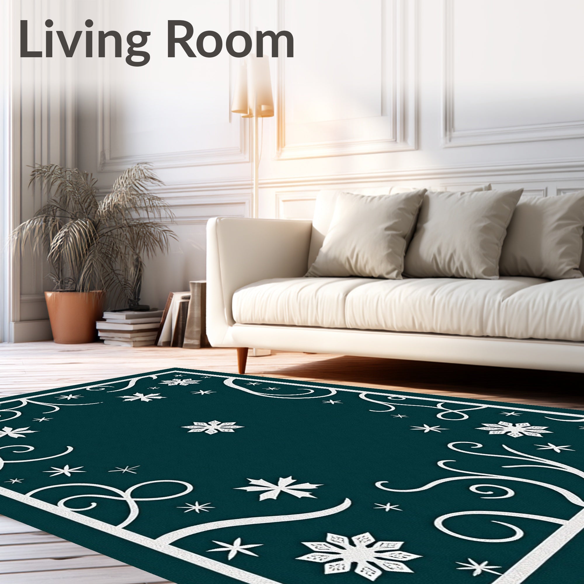 Teal Snowflake Swirl Border Rug