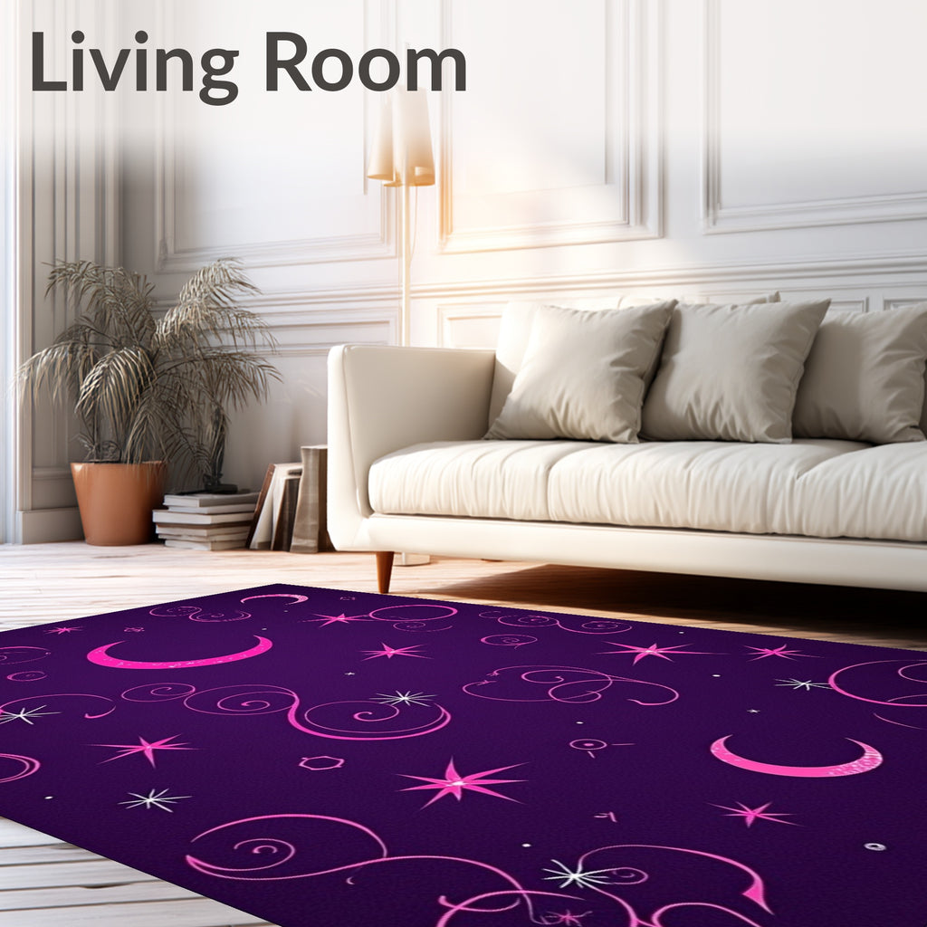 Night Sky Pink Moon Stars Swirls Rug
