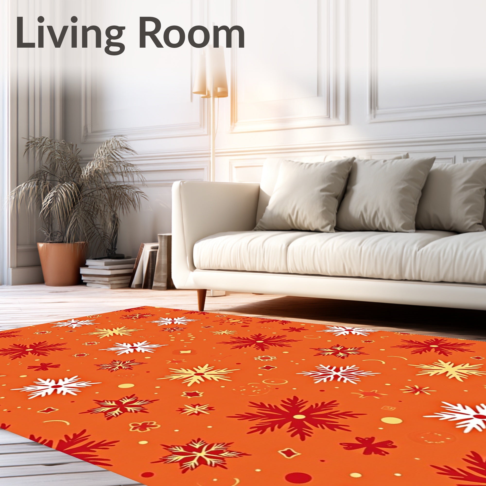Bold Red White Yellow Snowflakes Rug