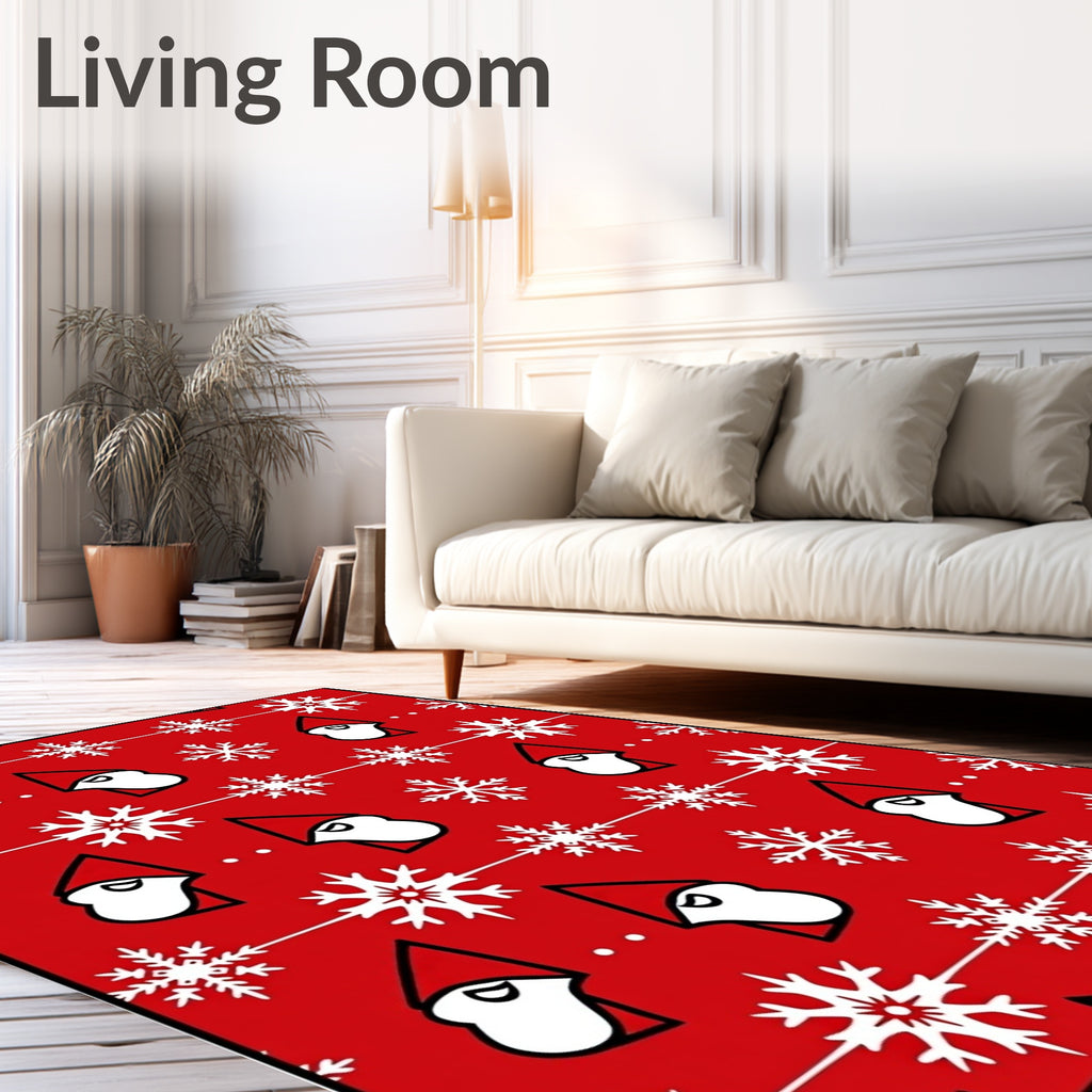 Red Snowflake Gnome Holiday Rug