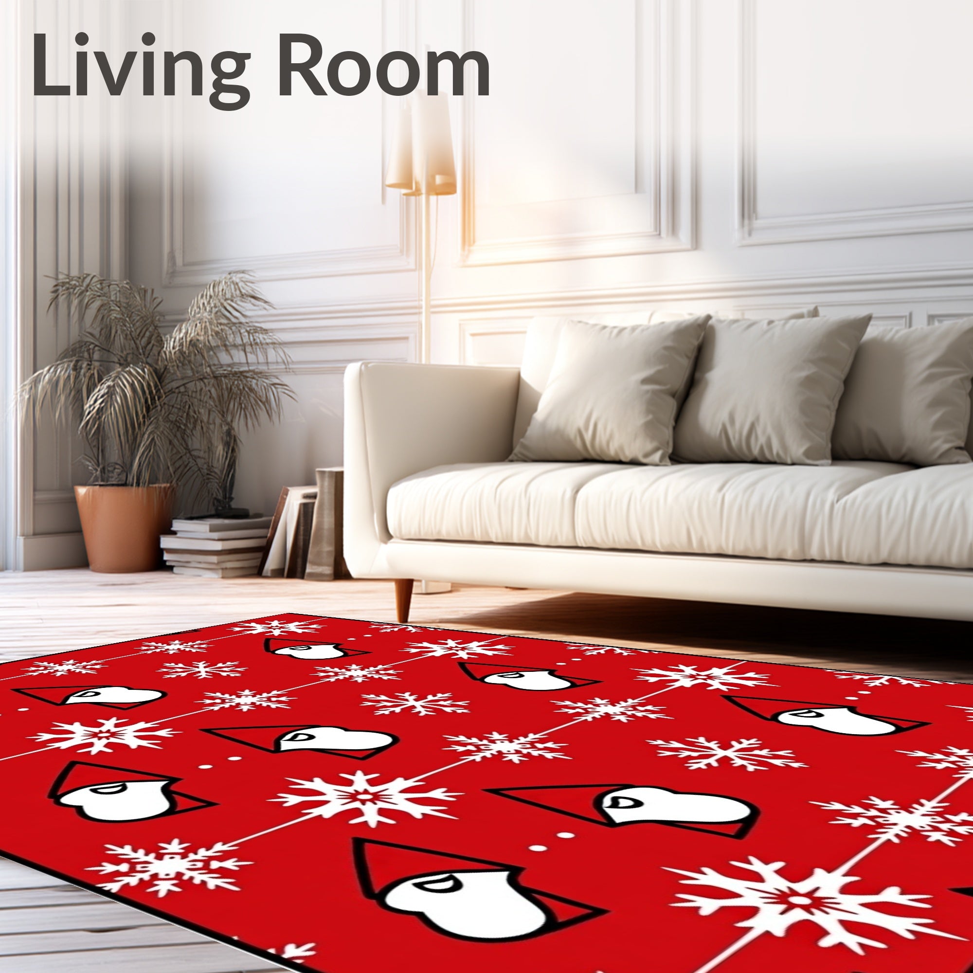 Red Snowflake Gnome Holiday Rug