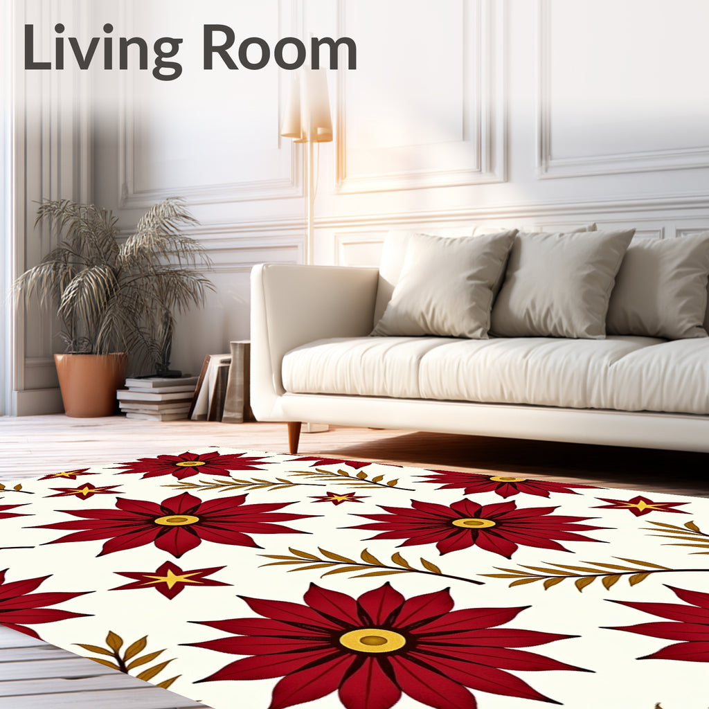 Crimson Floral Star Botanical Rug