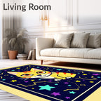 Whimsical Yellow Cat Starry Night Rug