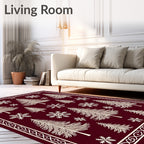 Deep Red Pinecone Snowflake Border Rug