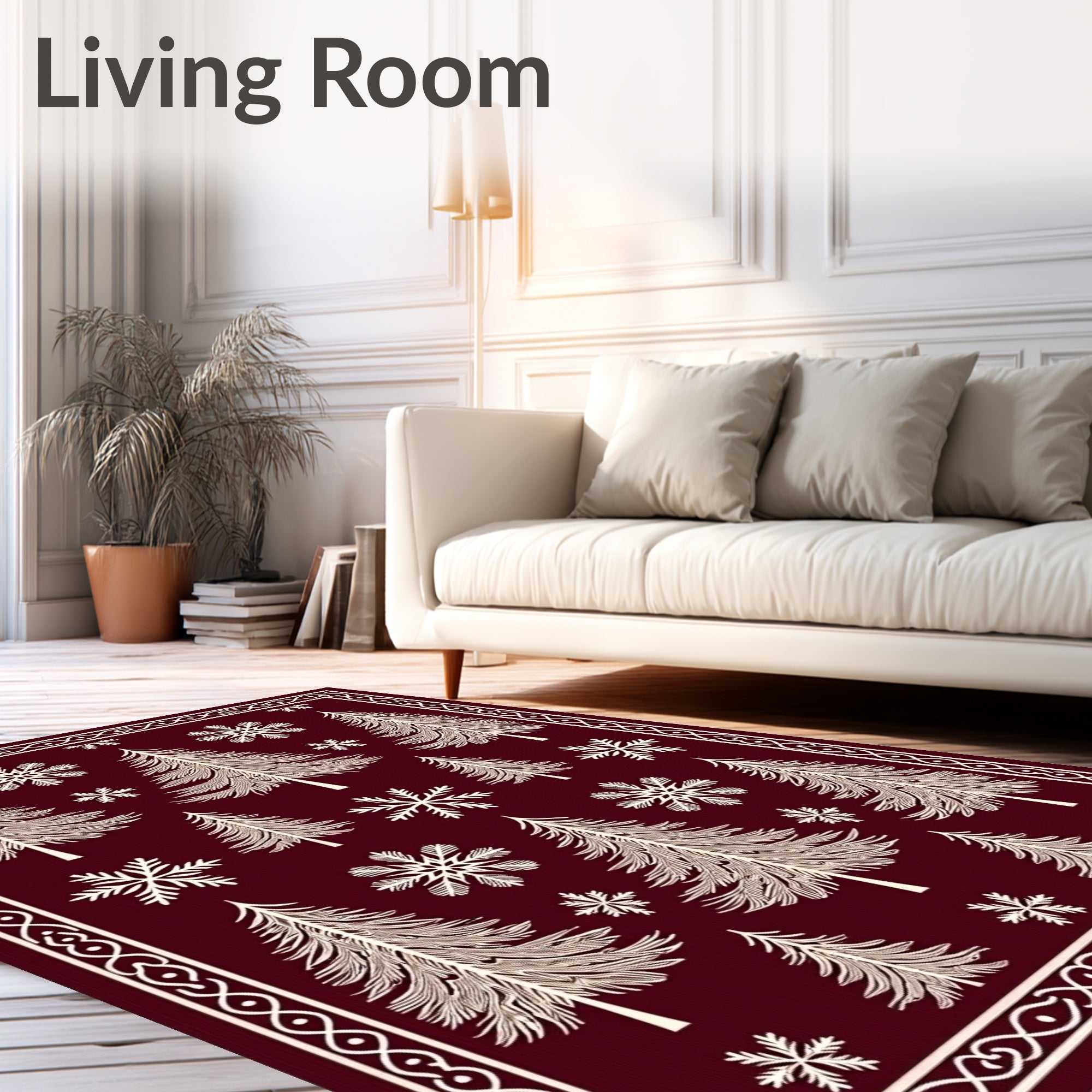 Deep Red Pinecone Snowflake Border Rug
