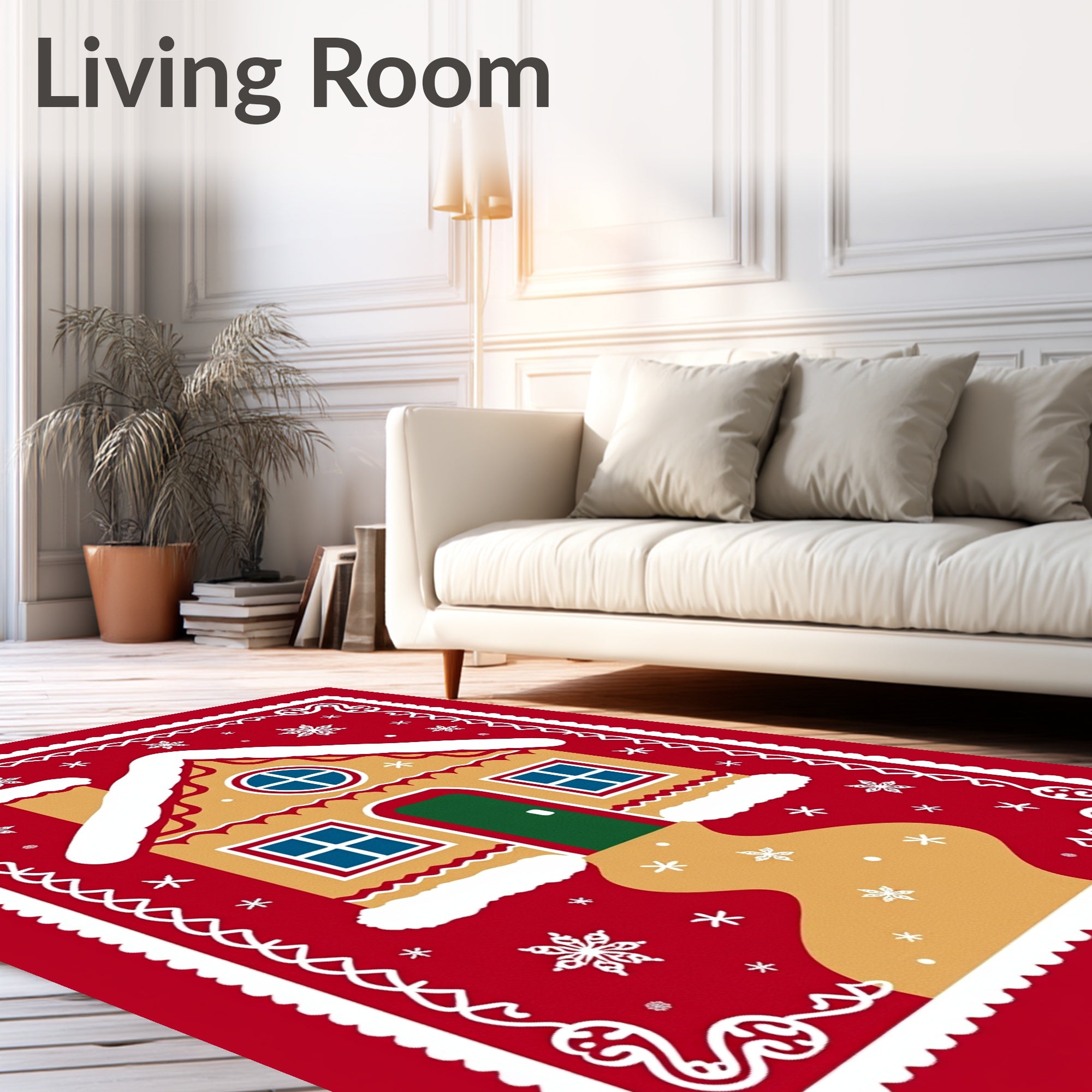 Gingerbread house with snow and snowflakes Rug