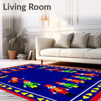 Crimson Blue Soldier Trumpet Playful Rug
