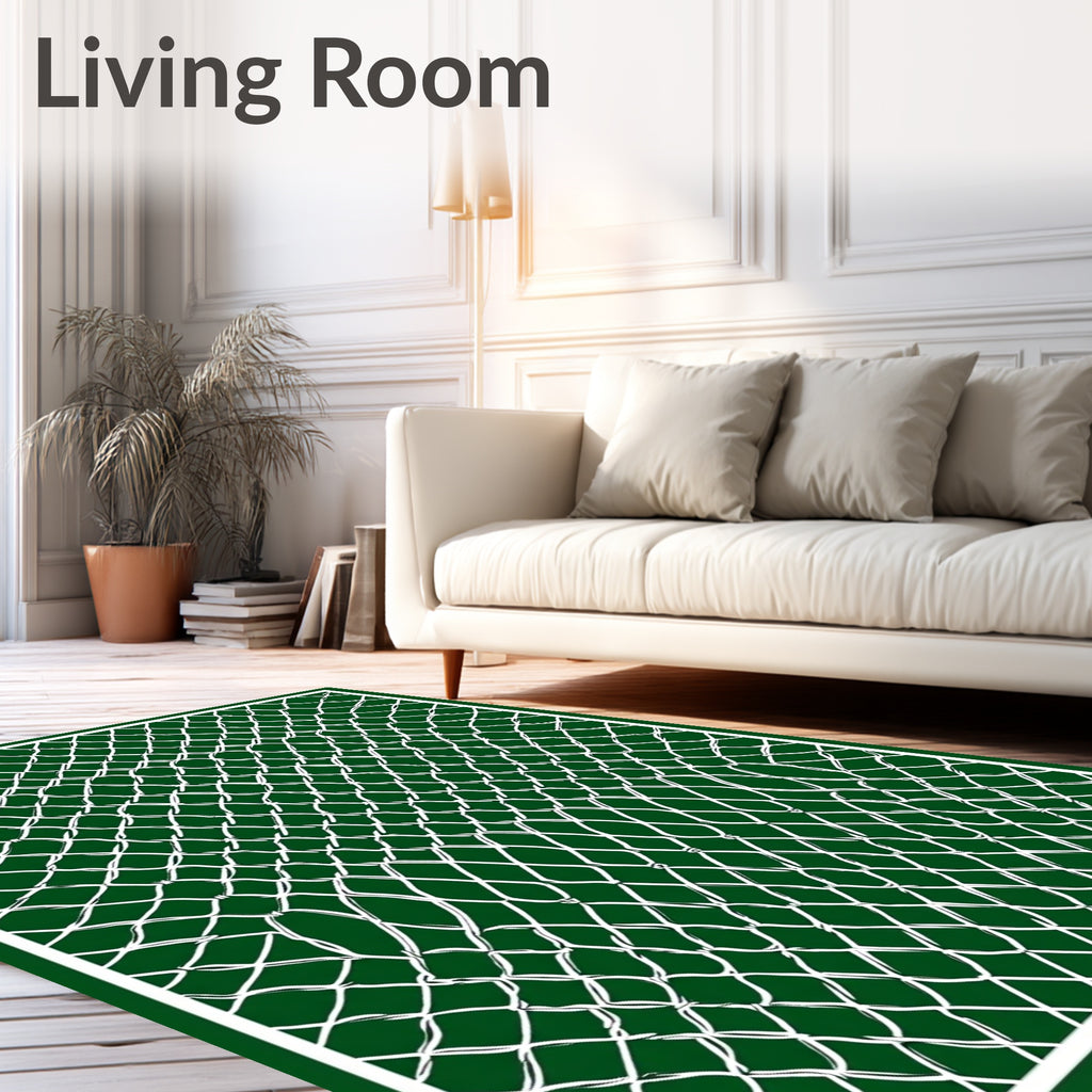 Emerald Green White Chain Link Rug