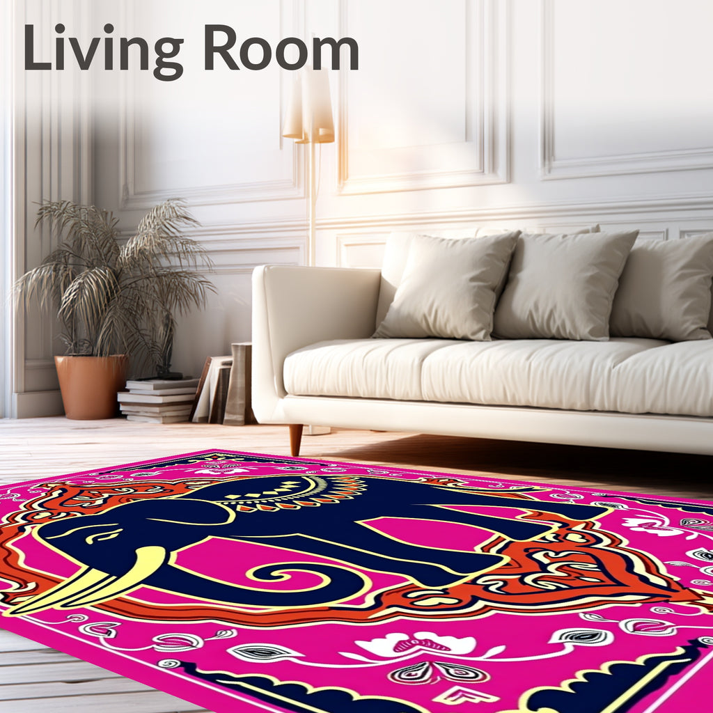 Vibrant Crimson Elephant Medallion Rug