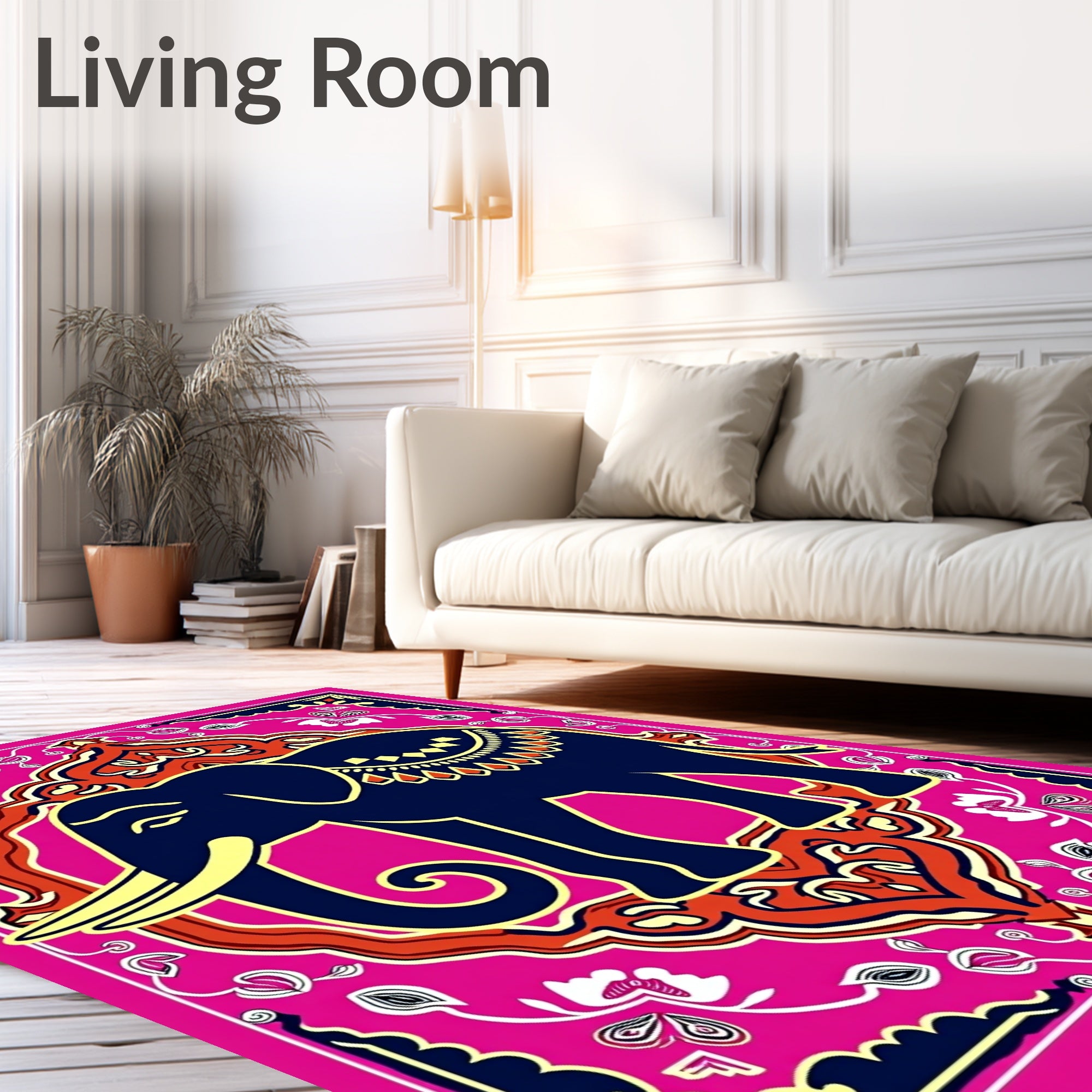 Vibrant Crimson Elephant Medallion Rug