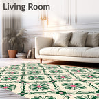 Cream Green Pink Floral Medallion Rug
