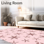 Burgundy Snowflake Scatter on Pink Rug