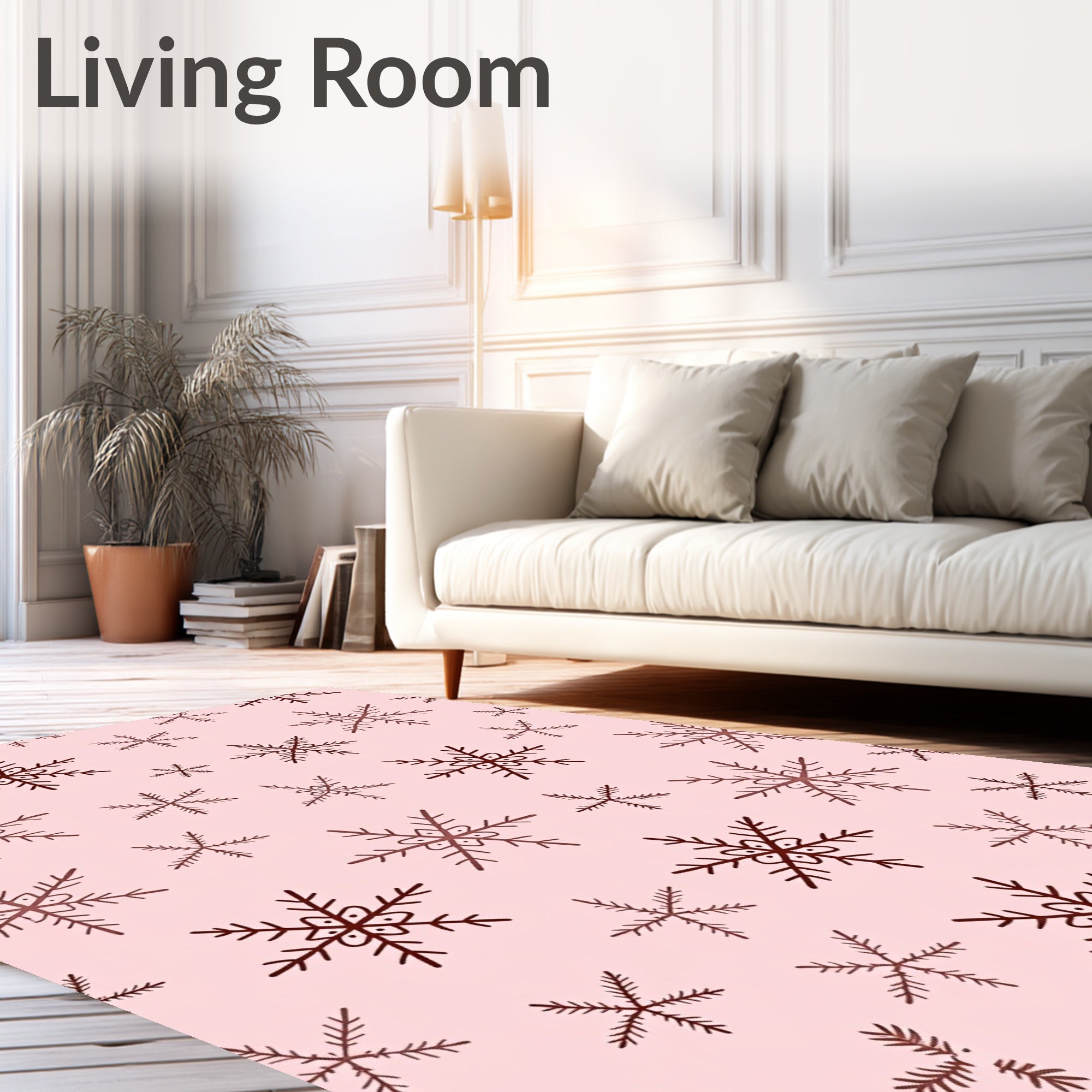 Burgundy Snowflake Scatter on Pink Rug