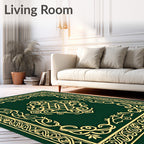 Emerald Golden Interlocking Knot Border Rug