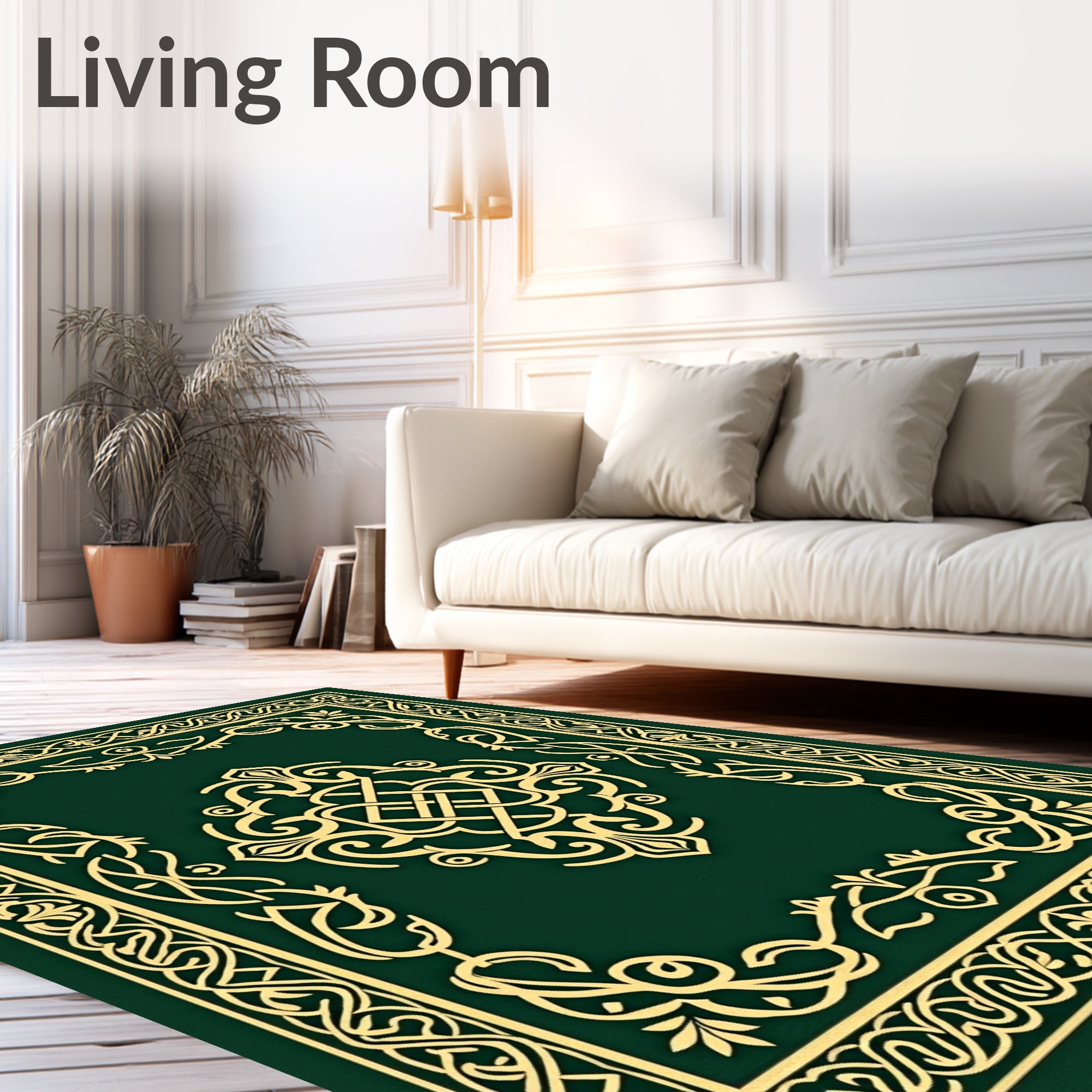 Emerald Golden Interlocking Knot Border Rug
