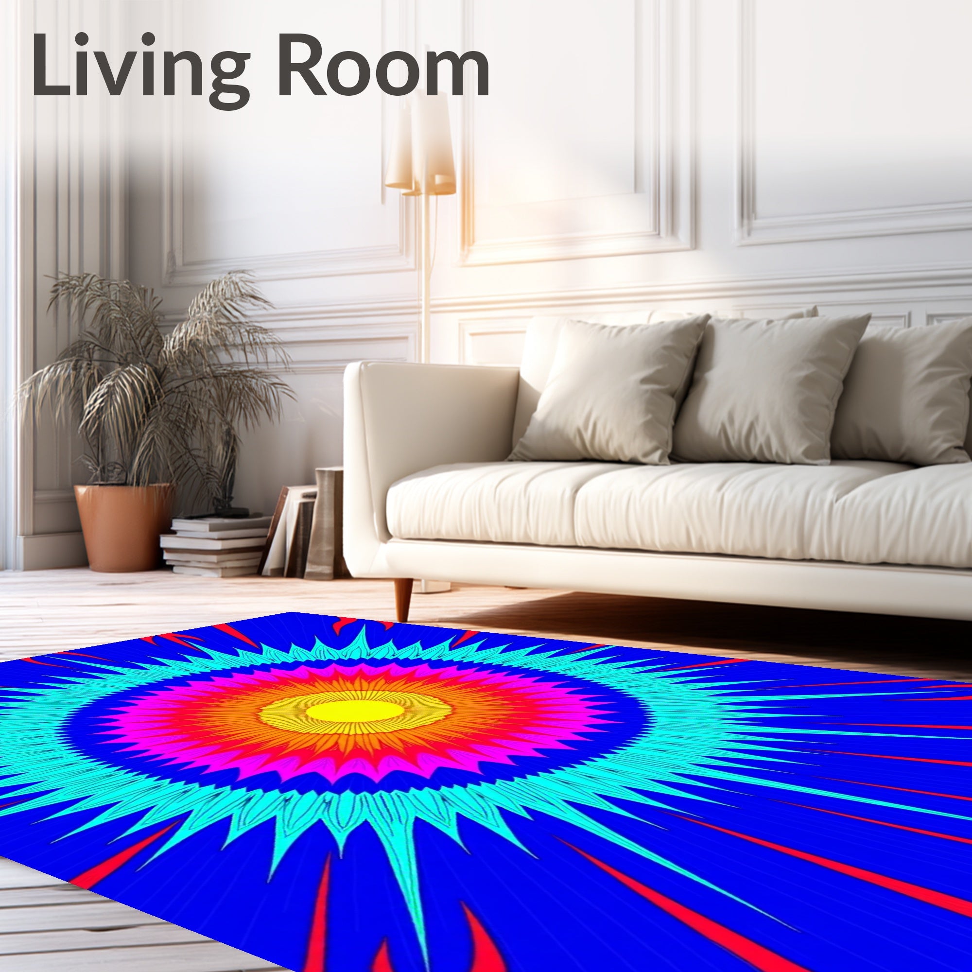 Radiant Sunburst Bloom Blue Rug