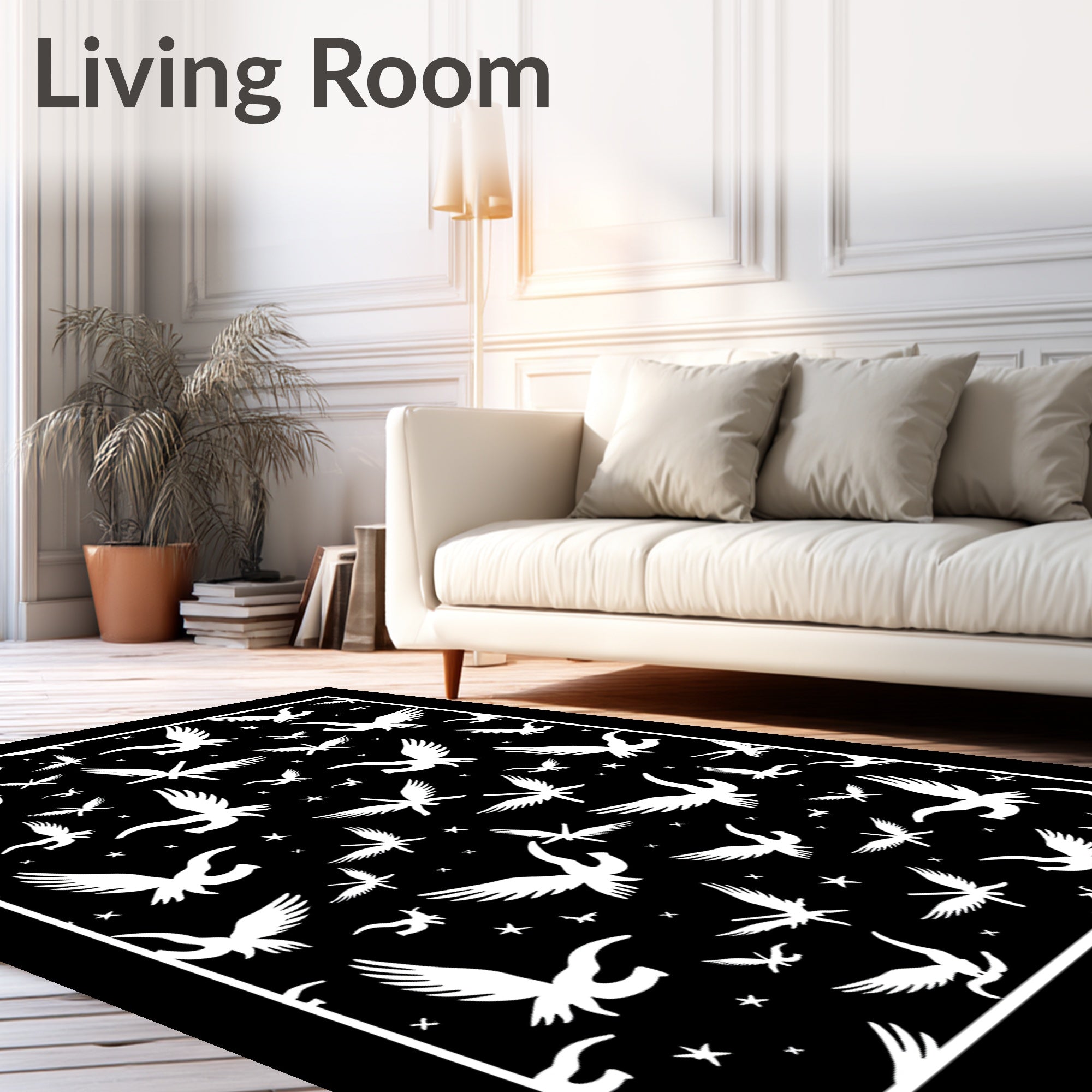 Black White Flying Birds Scatter Rug