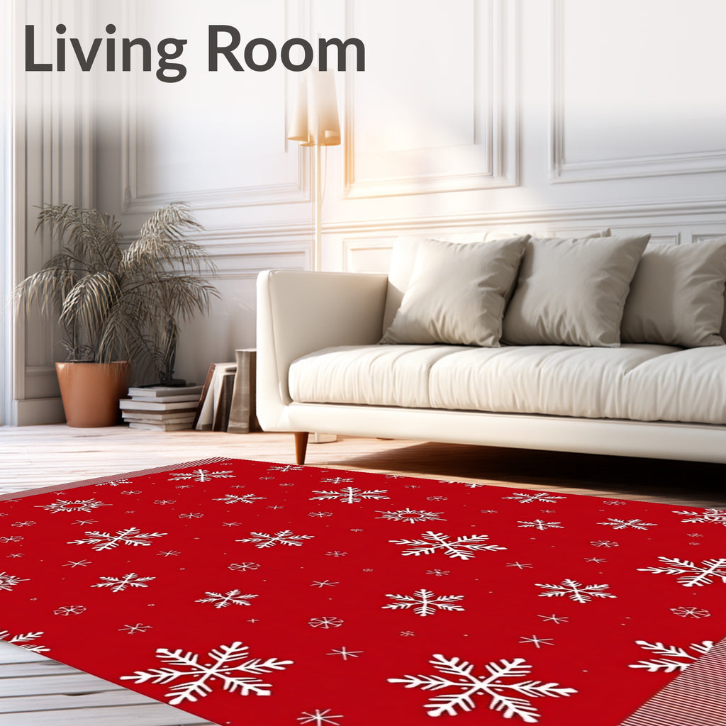 Crimson Red Snowfall Snowflake Scatter Rug