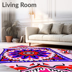 Bold Crimson Blue Radial Bloom Rug
