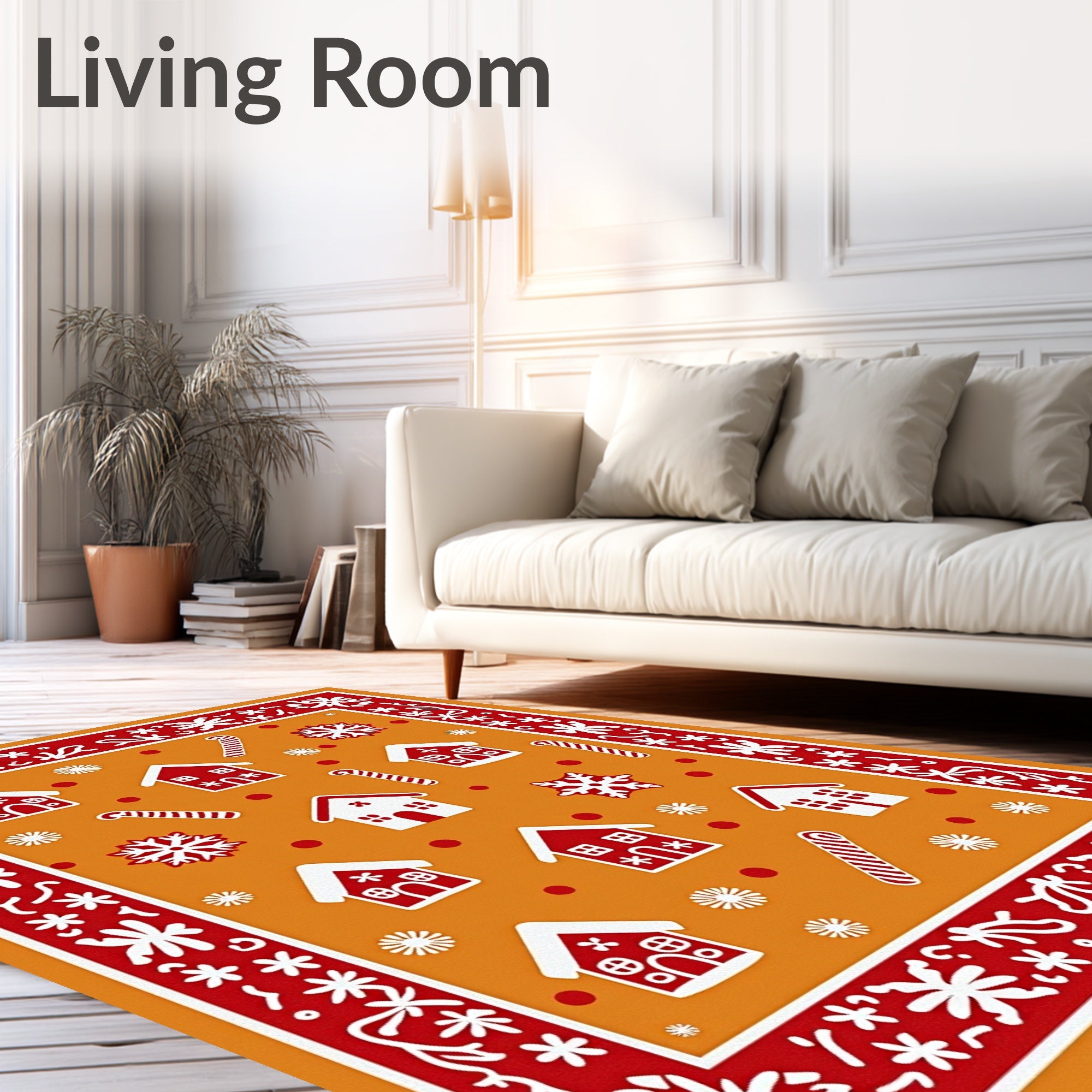 Red White Gingerbread House Candy Cane Snowflakes Rug