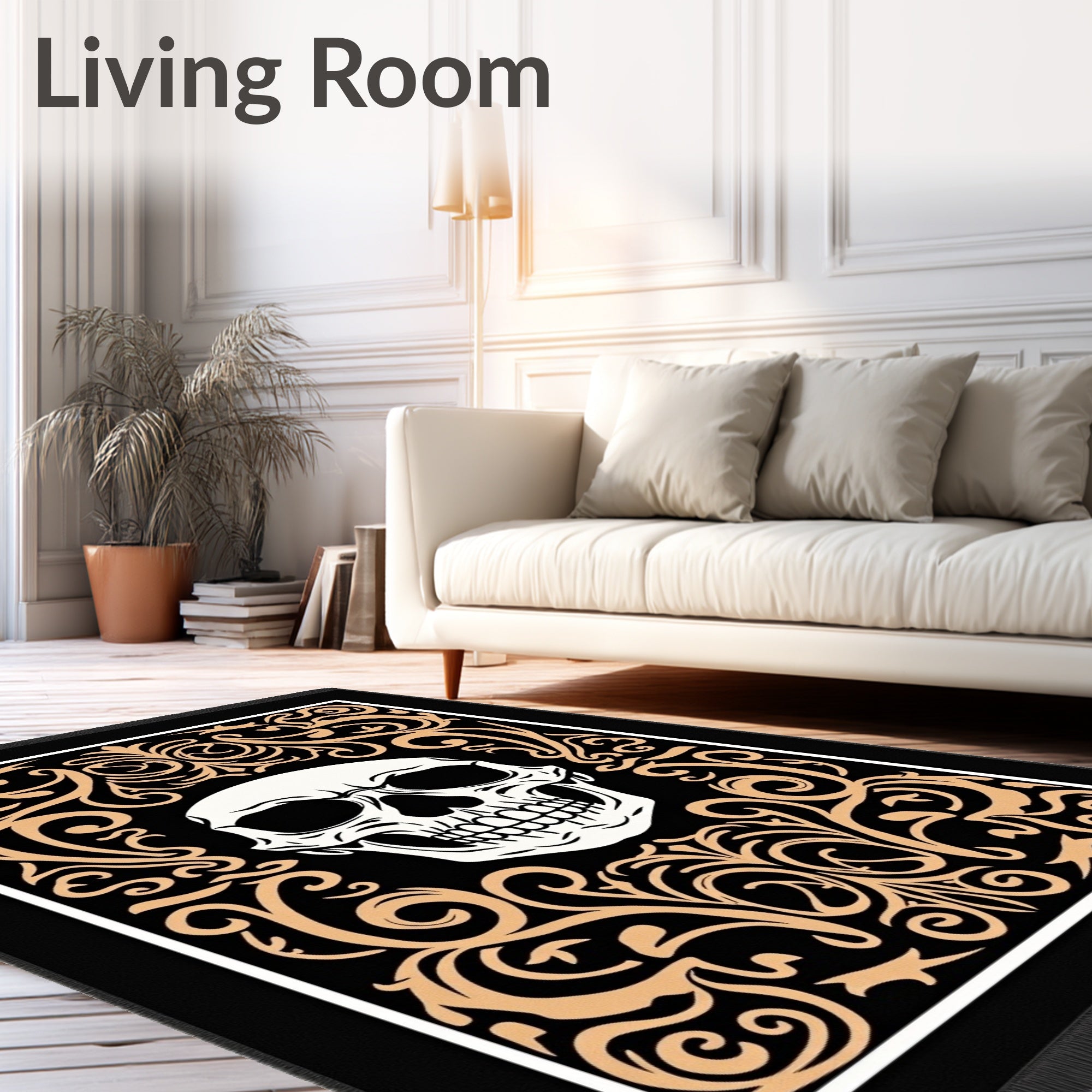Black Golden Skull Ornament Rug