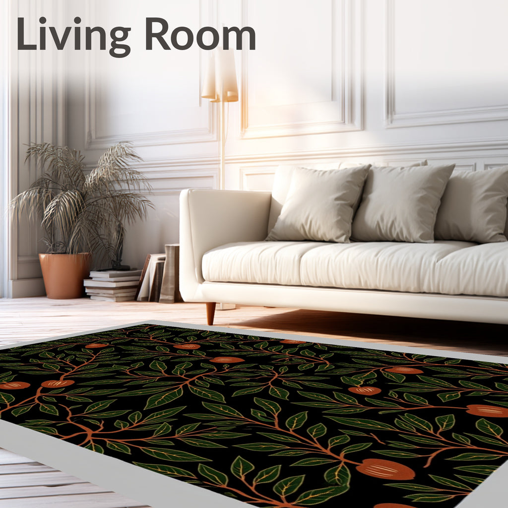 Dark Garden Lush Green Fruit Branches Rug