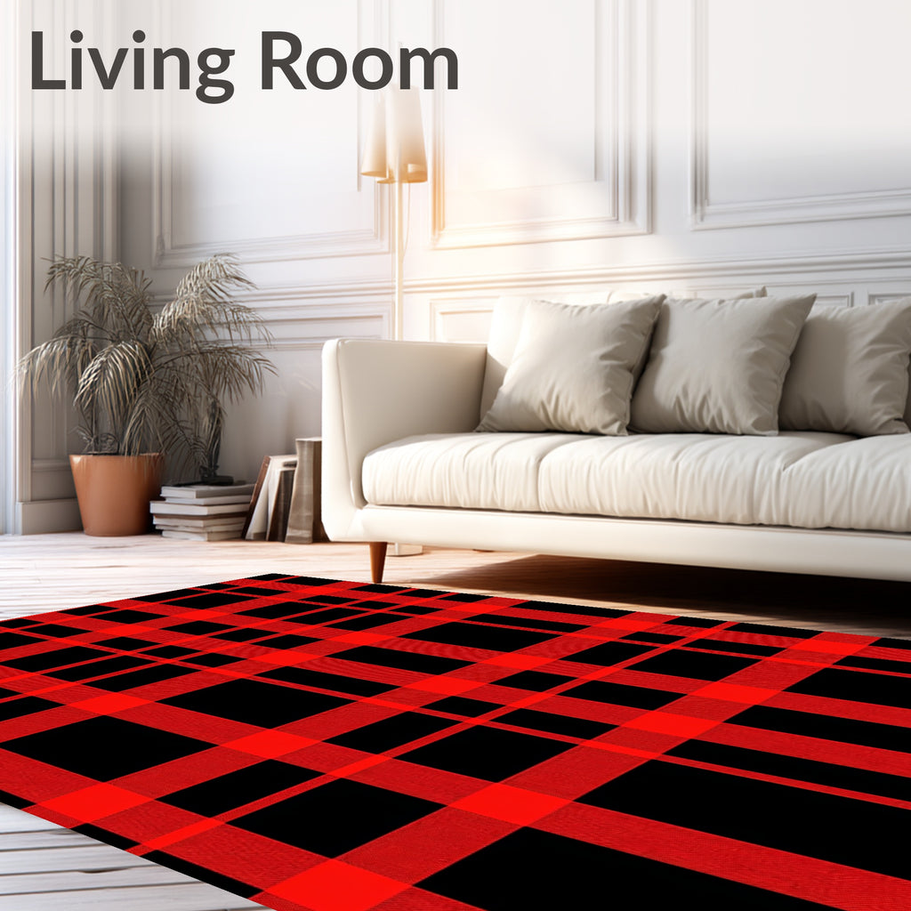 Crimson Black Checked Grid Fabric Rug